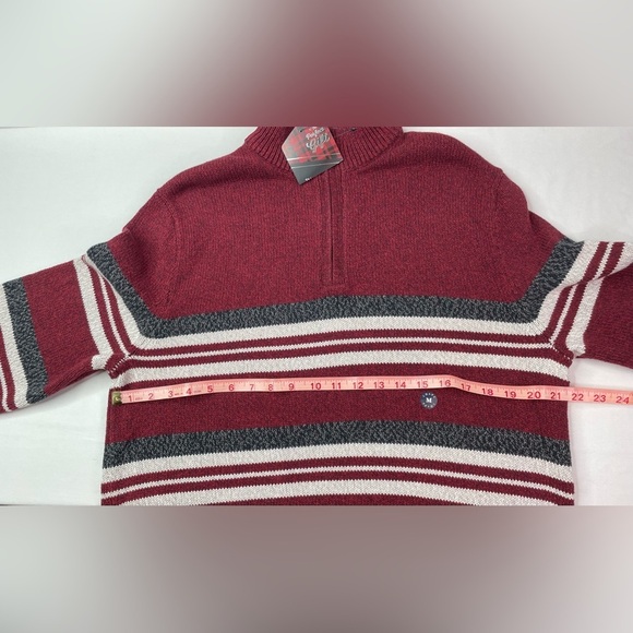 NWT Chaps Burgundy Striped Sweater 1/4 Zip Collar Size Medium - Picture 8 of 8